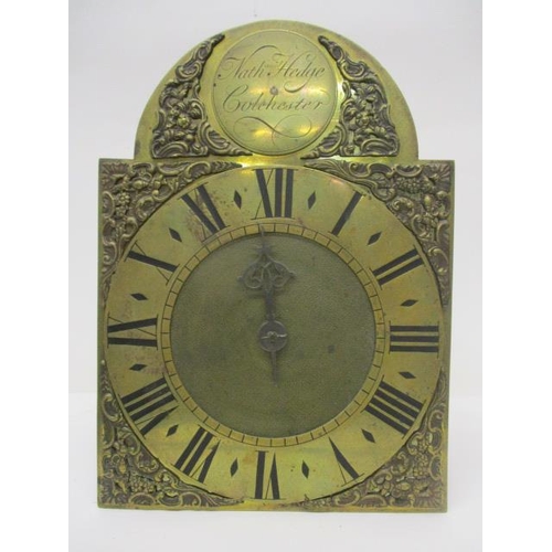 69 - An 18th century wall clock signed Nathaniel Hedge, Colchester, single handed brass dial with 6 1/2