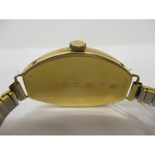 74 - An Art Deco manual wind, 18ct gold wristwatch having silvered dial with Roman numerals and spade han... 