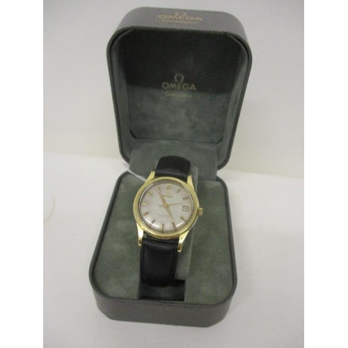 80 - An Omega constellation gents automatic chronometer gold plated wristwatch, having a silvered dial, b... 