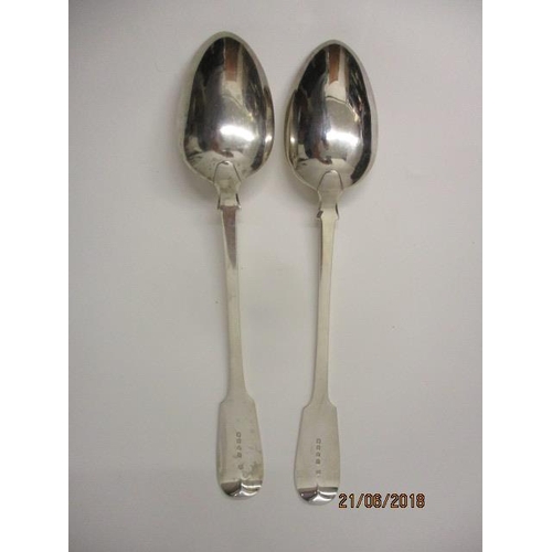 279 - A pair of Victorian silver fiddle pattern basting spoons, makers marks rubbed, London 1841