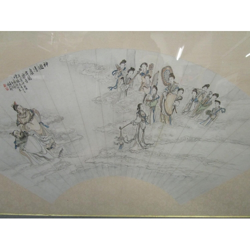 266 - Wang Fang (late 19th/mid 20th century), Chinese fan painting on paper, mounted on woven backing depi... 