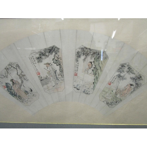 267 - Qian Wenbin (d1948) painter - a Chinese fan painting on paper mounted on a woven backing, four panel... 