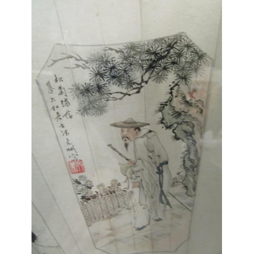 267 - Qian Wenbin (d1948) painter - a Chinese fan painting on paper mounted on a woven backing, four panel... 