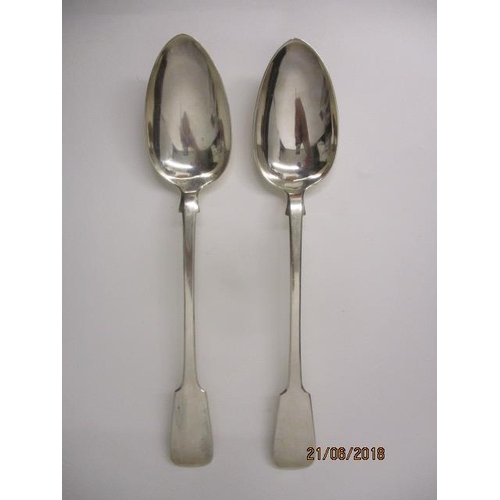 279 - A pair of Victorian silver fiddle pattern basting spoons, makers marks rubbed, London 1841