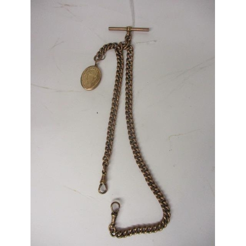 81 - WITHDRAWN  A 9ct gold belcher link watch chain with a T bar, short chain and a 15ct gold front and b... 