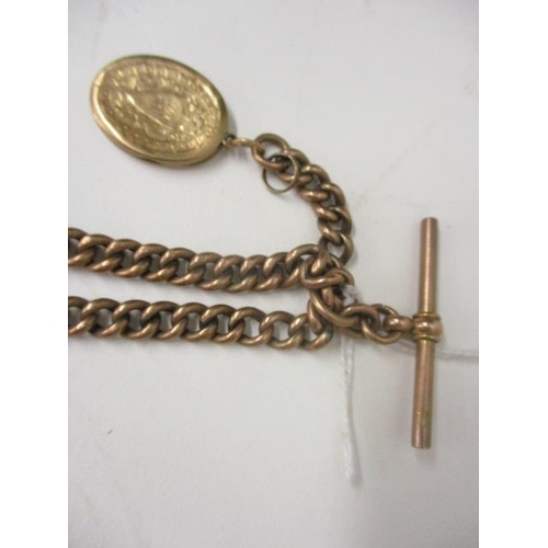 81 - WITHDRAWN  A 9ct gold belcher link watch chain with a T bar, short chain and a 15ct gold front and b... 