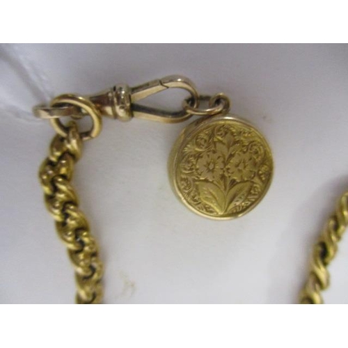 83 - WITHDRAWN  A gold coloured metal fancy link watch chain with a miniature compass, 37g total weight