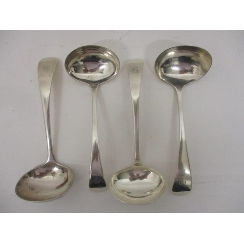 294 - Two pairs of silver Fiddle pattern sauce ladles by James Dixon & Sons Ltd, Sheffield 1942 and BRS Sh... 