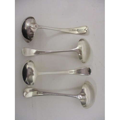 294 - Two pairs of silver Fiddle pattern sauce ladles by James Dixon & Sons Ltd, Sheffield 1942 and BRS Sh... 