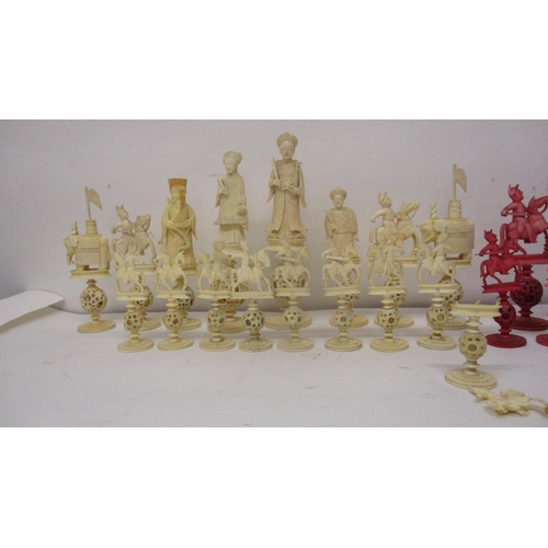 311 - A late 19th/early 20th century Chinese Canton carved ivory puzzle ball chess set, King 7