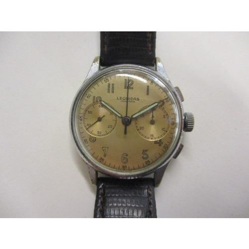 95 - A Leonidas gents manual wind chronograph, nickel cased wristwatch, circa 1940, the dial having Arabi... 