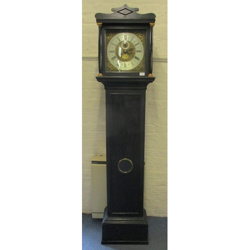 96 - A mid 18th century lacquered, eight day longcase clock by Tho Bradford, London, having a brass dial,... 