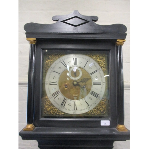 96 - A mid 18th century lacquered, eight day longcase clock by Tho Bradford, London, having a brass dial,... 