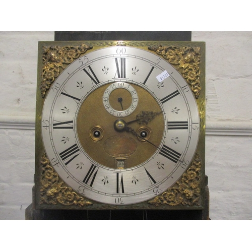 96 - A mid 18th century lacquered, eight day longcase clock by Tho Bradford, London, having a brass dial,... 