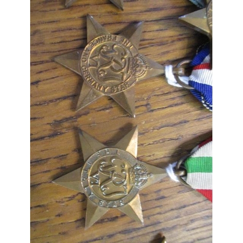 306 - Six star medals, The Pacific, The 1939-1945, The Atlantic, The Italian, The Burma and The France and... 