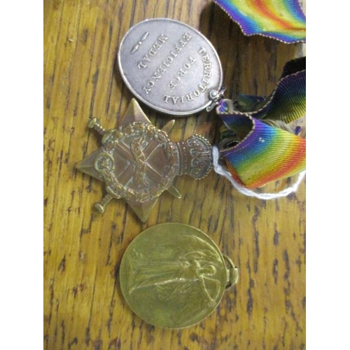 307 - A group of three WWI medals, Victory and the 1914-15 Star both inscribed 1826 SJT F Andrews RE and a... 