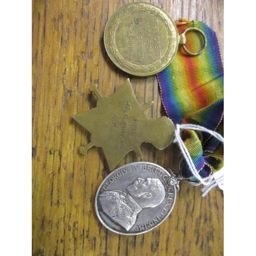 307 - A group of three WWI medals, Victory and the 1914-15 Star both inscribed 1826 SJT F Andrews RE and a... 