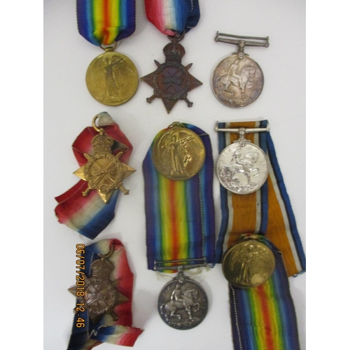 126 - Three groups of WW1 Victory, British War and 1914-15 Star medals, one set inscribed 64961 DVR H Clar... 