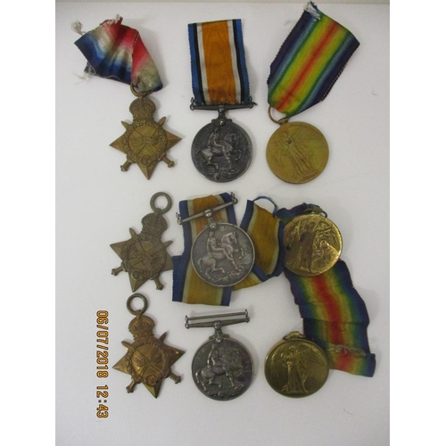 127 - Three groups of WW1 Victory British War and 1914-1915 Star medals, one set inscribed 1442 PTE T Atki... 