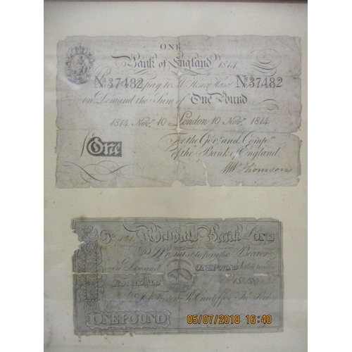 129 - Two British £1 banknotes to include an 1814 example NO 37482 and a Rochdale Bank note dated 1820, fr... 