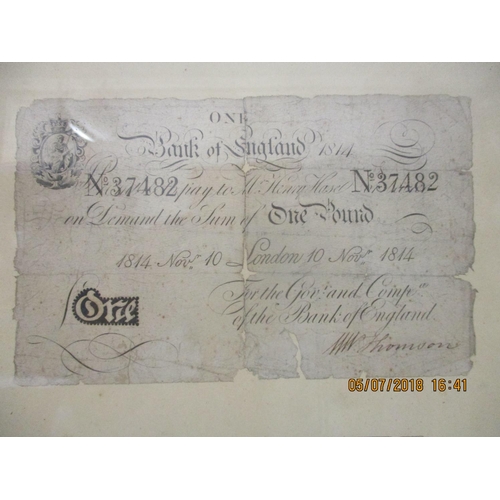 129 - Two British £1 banknotes to include an 1814 example NO 37482 and a Rochdale Bank note dated 1820, fr... 