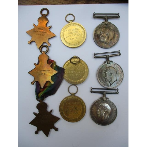 276 - Three groups of WWI medals Victory, British War and 1914-15 Stars, inscribed 13325 PTE E Simpson Bor... 