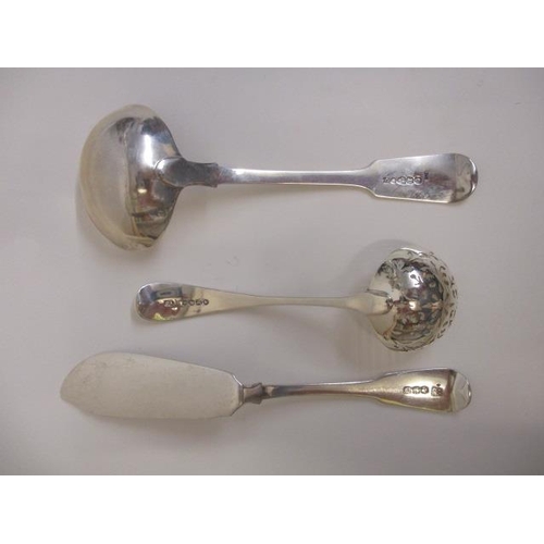 94 - 19th century silver flatware comprising a Fiddle pattern sauce ladle by Thomas Sewell, Newcastle 185... 