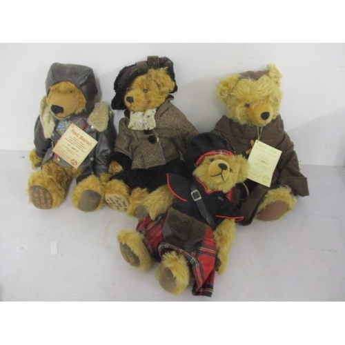 101 - Four German Hermann teddy bears to include Martin Luther, Little Scottish bear, Red Baron and Lady t... 