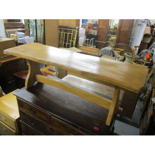 162 - A modern light oak coffee table, together with a mid 20th century bedside chest