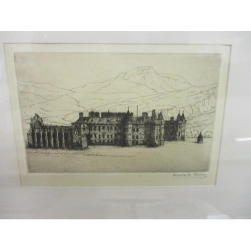 174 - Gerald M Burn - Holyroad Palace, Edinburgh, an etching, 5 1/2