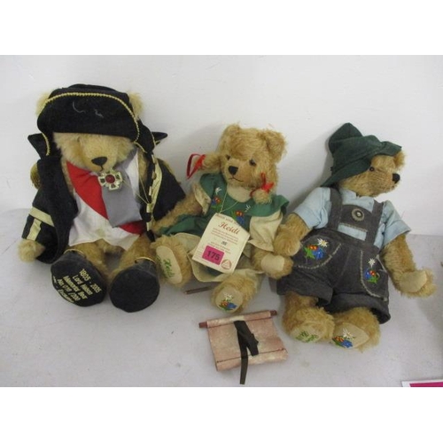 175 - Three German Hermann teddy bears to include Heidi, Lord Nelson and Guiben-Peter