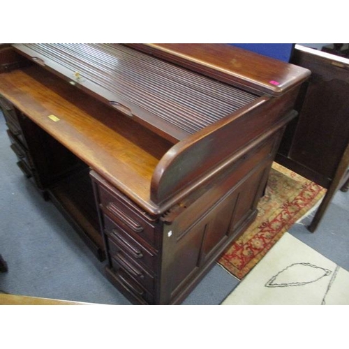 3 - An early 20th century mahogany roll top twin pedestal desk, 38