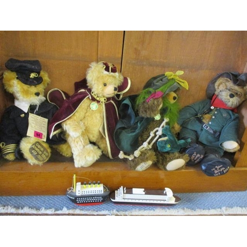 94 - Four German Hermann teddy bears to include Theodore Roosevelt, Captain Smith, Queen Mary II and Rain... 