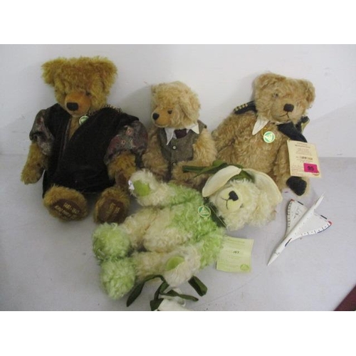 95 - Four German Hermann teddy bears to include Concorde Memorial bear with Concorde model, Snowdrop, Bri... 