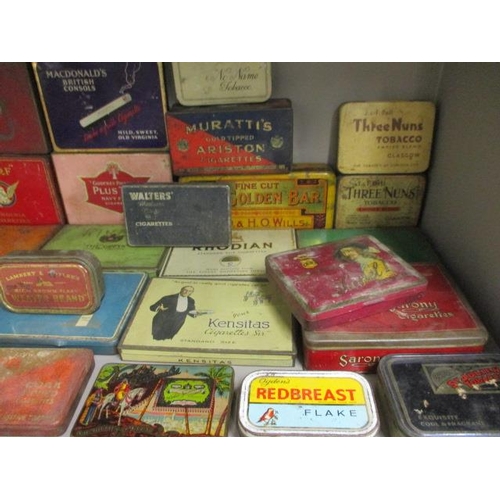 97 - A large quantity of vintage slimline cigarette tins to include Players Navy Cut, Sarony, Mitchell's,... 