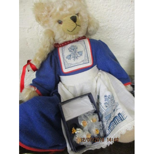 305 - Hermann Dutch Girl - limited edition teddy bear, together with six miniature place name holders fash... 