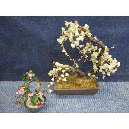 199 - Two oriental flower displays, one with stone flowers