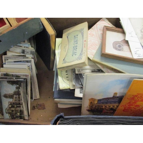 207 - An original stock breeder's medicine chest, vintage holiday postcards, ephemera and a small writing ... 