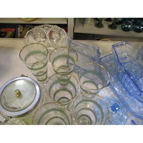 215 - A selection of blue glassware to include candlesticks, bowls and various other glasses