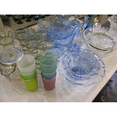 215 - A selection of blue glassware to include candlesticks, bowls and various other glasses