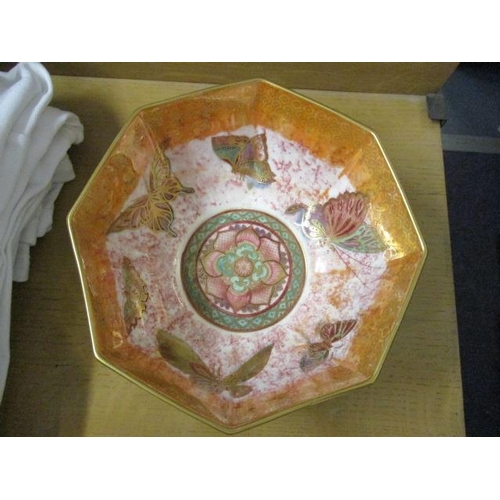 172 - A Wedgwood lustre octagonal bowl decorated with butterflies, aquatic birds and flowers