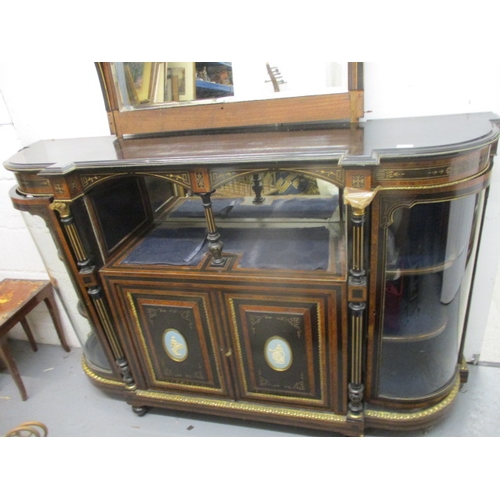 93 - A late Victorian burr walnut, cross banded and string inlaid credenza, with gilt metal mounts, the b... 