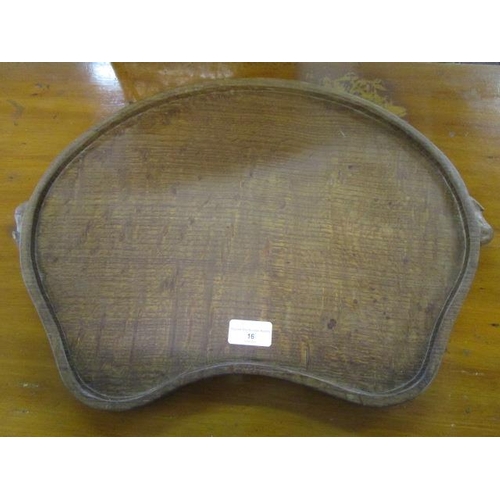 16 - Robert Thompson of Kilburn - a Mouseman oak kidney shaped tray, carved signature Mouse to each side,... 
