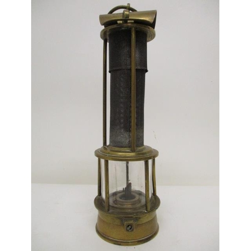 A R Henderson Clanny type brass and gauze minors safety lamp with