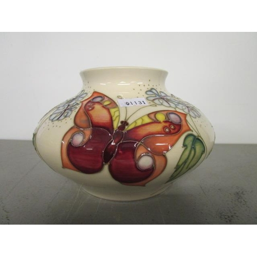 27 - Sally Tiffin for Moorcroft, butterfly pattern, squat circular vase with everted rim decorated with b... 