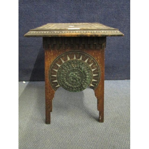 8 - Attributed to Carlo Bugatti (1856-1940) a wooden stool of square form with pewter, brass and bone de... 