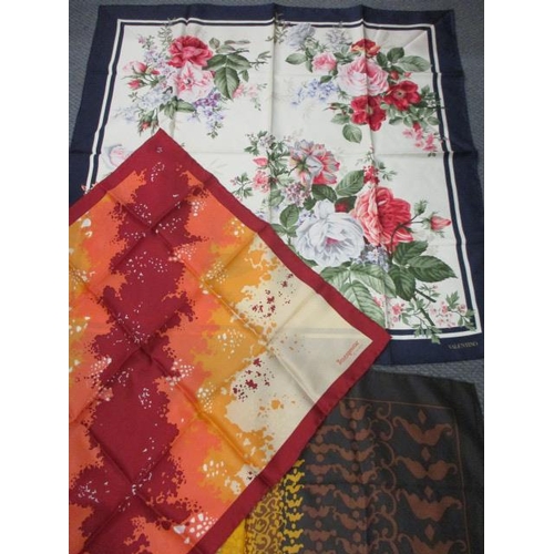 70 - A Valentino silk scarf and two others to include a vintage Jacques Fath, Paris silk scarf