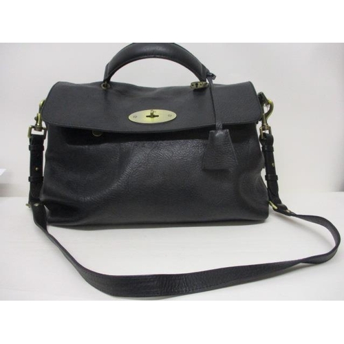 80 - A Mulberry Lily black shoulder bag with lacquered brass hardware, postman's lock fastening, padlock ... 