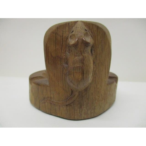 184 - Robert Thompson of Kilburn, a Mouseman carved ashtray, with a mouse to the back of the vertical pane... 