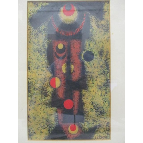 188 - L Schon - abstract gouache, signed lower right corner, 8 1/2